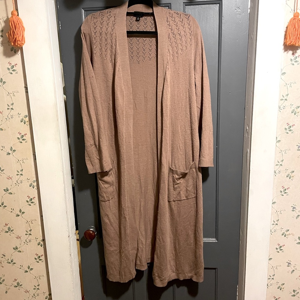Brown full length duster cardigan 2x